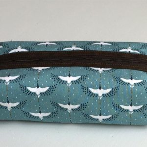 Blue zippered boxy pouch with flying bird motif, Handmade in France MIOLO By Jools product image